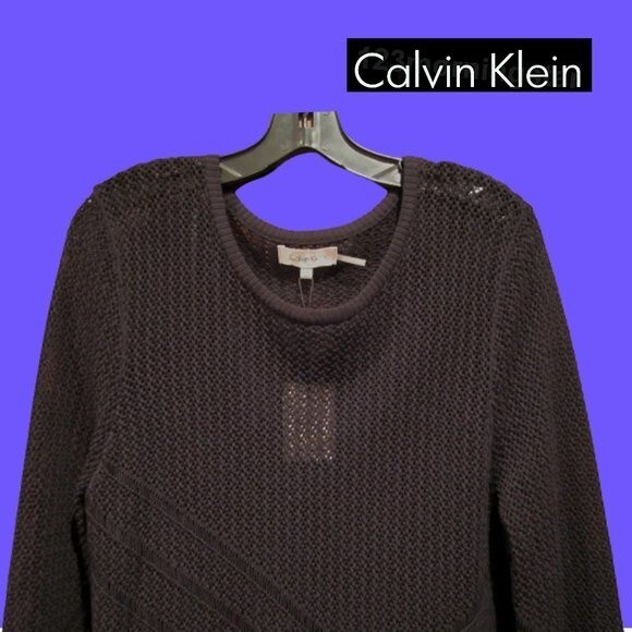 Calvin Klein NEW Bohemian Geometric Crochet-Mesh Semi-Sheer Sweater Top M - Picture 2 of 12